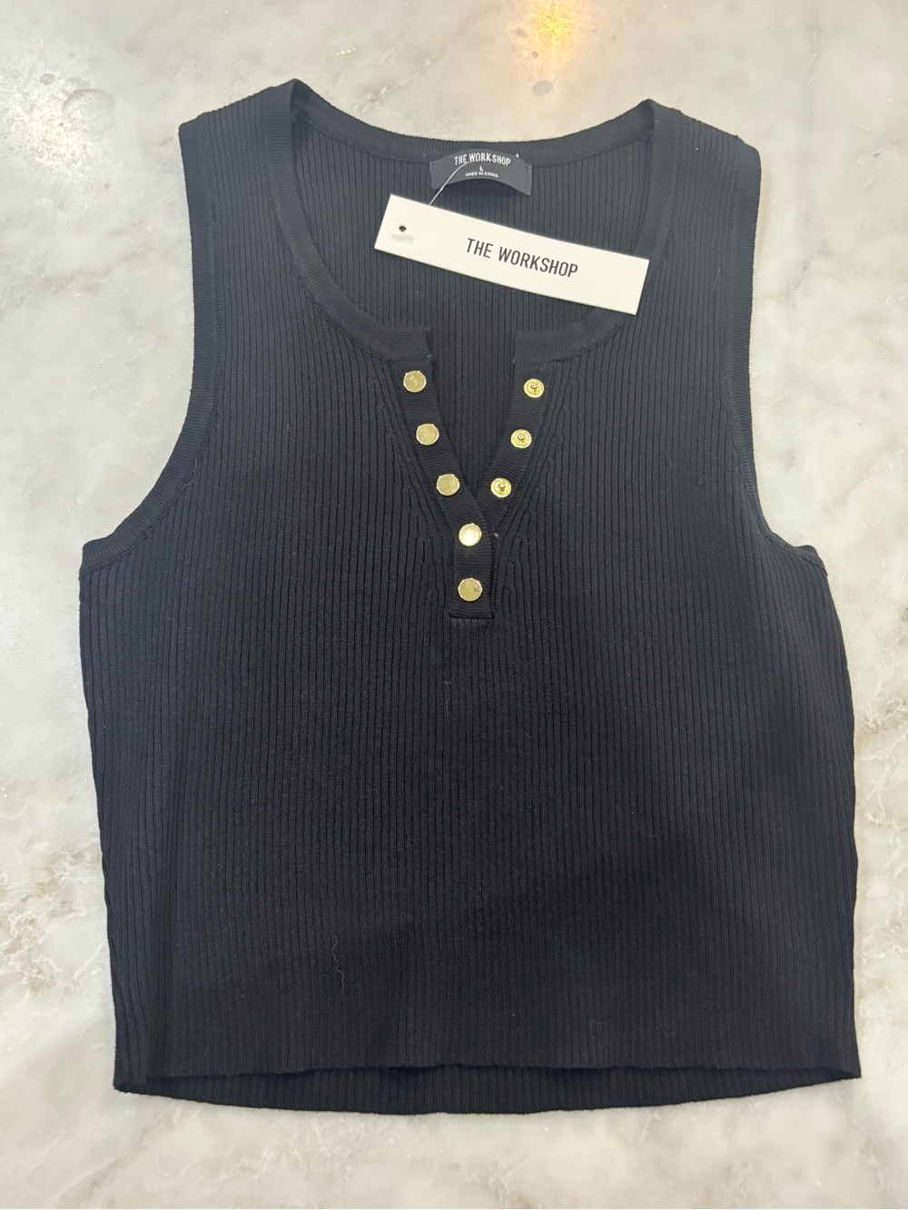 Workshop Republic Clothing Black Ribbed Snap-Front Tank